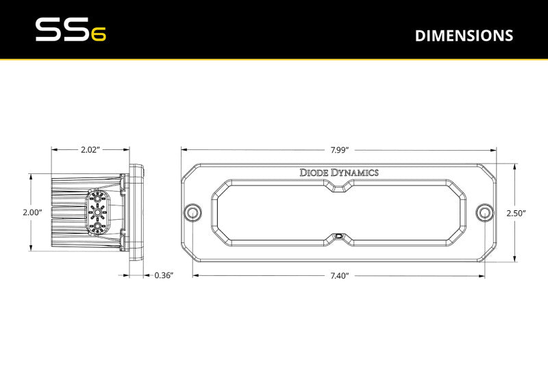Diode Dynamics SS6 Sport Yellow Flood Flush ABL (pair) 3000K